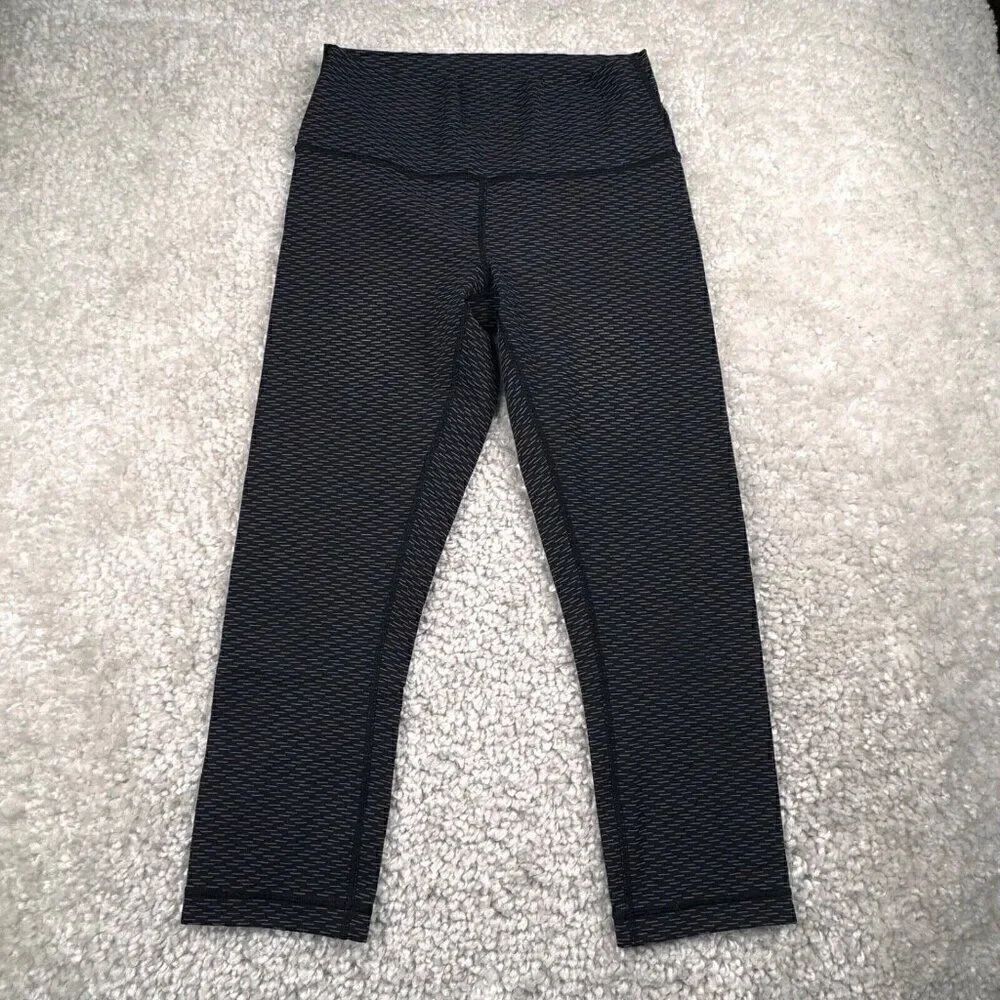 Lululemon Wunder Under High Rise Crop Legging Black Gray Textured Print